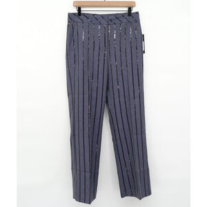 Karl Lagerfeld Paris Mid rise Striped Sequin Pants Indigo/Black Stripe Sz 10 NEW